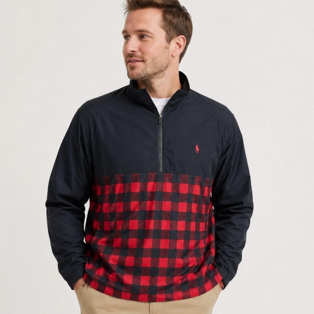 POLO RALPH LAUREN GOLF Packable Windbreaker Jacket Black Plaid sz XL NEW NWOT